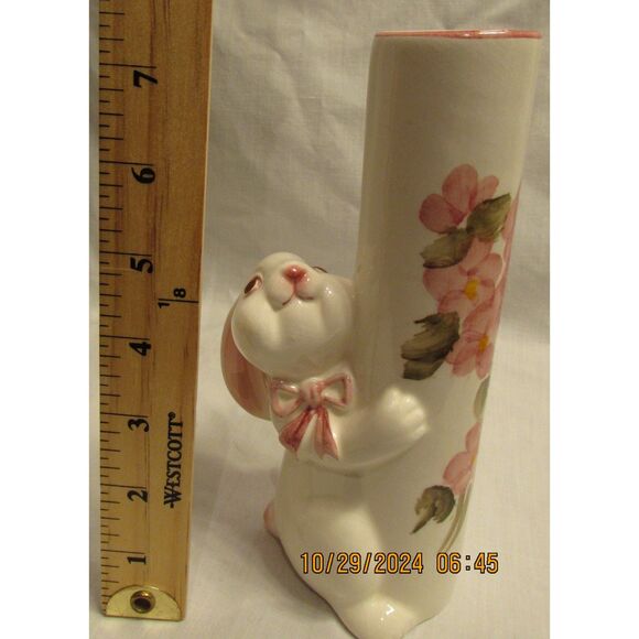 Vintage bunny rabbit vase pink flowers Weiss Brazil FTDA  pink nose - Picture 6 of 7
